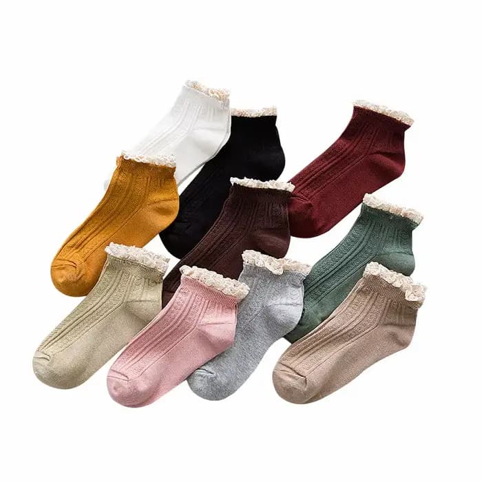 Mode dentelle chaussettes femmes froufrous à volants doux automne hiver dame fille Kawaii mignon coton chaussettes solide Harajuku rétro chaussettes
