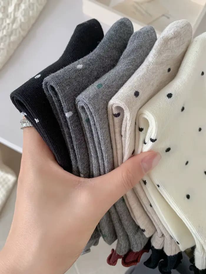 Chaussettes pour femmes tendance, chaussettes longues à pois mignons, chaussettes à volants décontractées, respirantes, style preppy, nouveautés pour femmes, chaussettes en coton douces et confortable