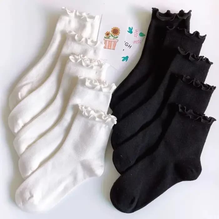 Chaussettes à volants femmes blanc noir froufrous Style Lolita jeune fille japonaise mignon Kawaii coton Harajuku