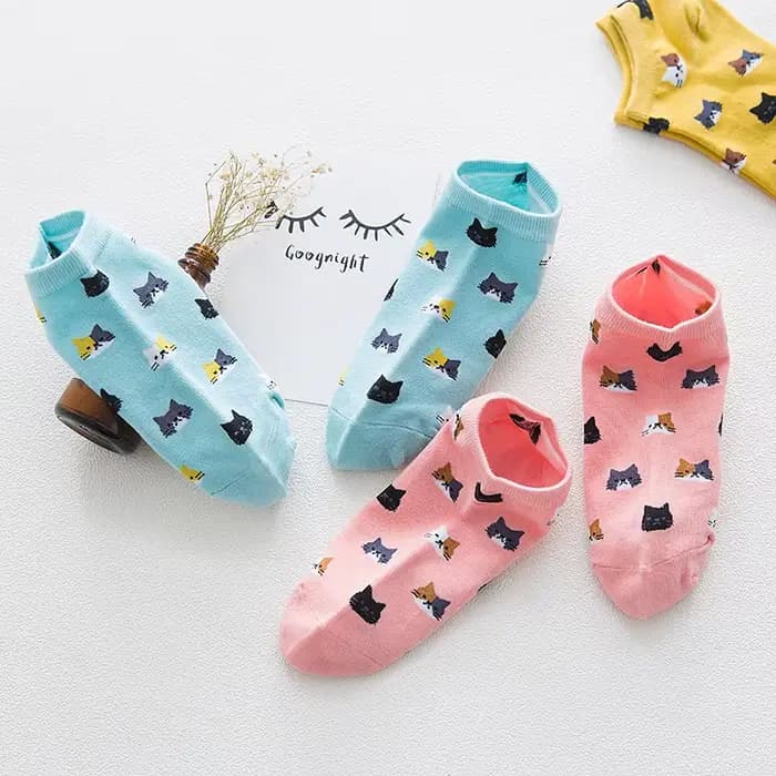 5 paires nouvelles femmes chaussettes mignon dessin animé chat coton cheville