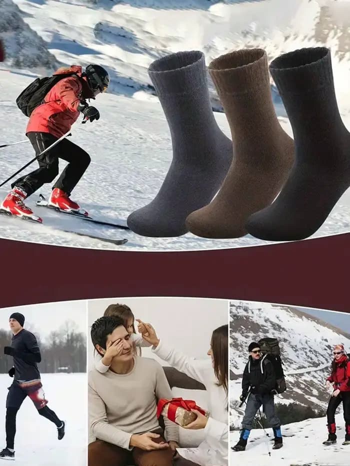 3 paires de chaussettes doublées thermiques pour hommes, chaussettes épaisses, douces et confortables pour temps froid, bottes de randonnée d'hiver, noires