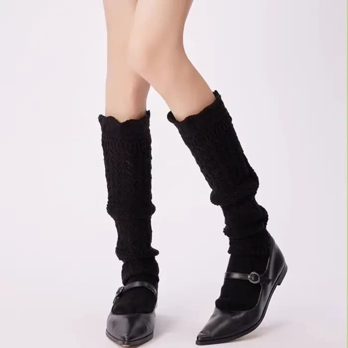 Chaussettes tricotées rétro en Relief pour femmes, chaussettes empilées au mollet ajouré, chaudes, mode hiver, bonneterie haute, bas longs Vintage