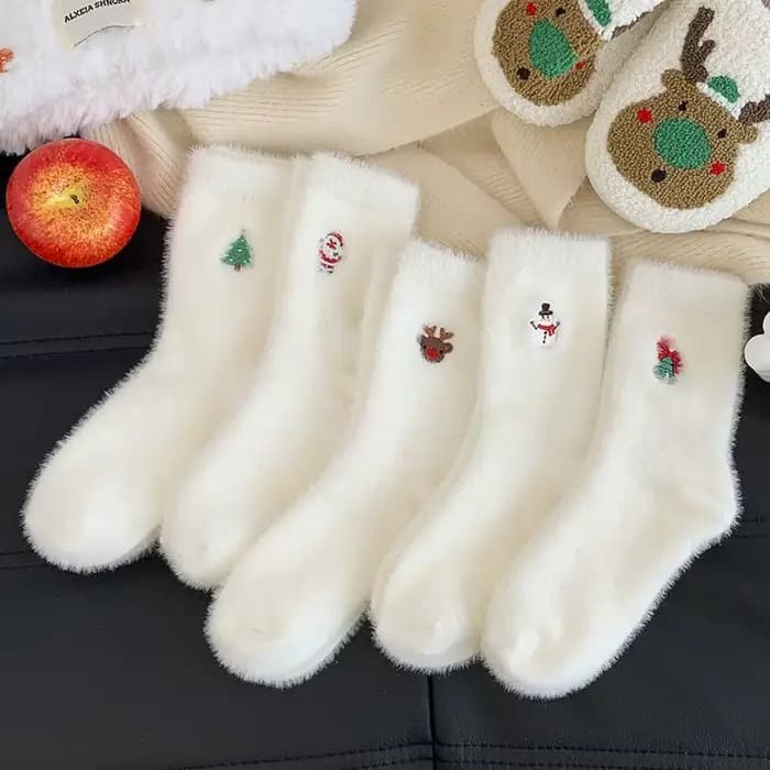 Chaussettes en velours de vison à motif de noël pour femmes