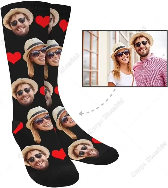 Photo personnalisée Couple petite amie visage chaussettes amour coeur équipage