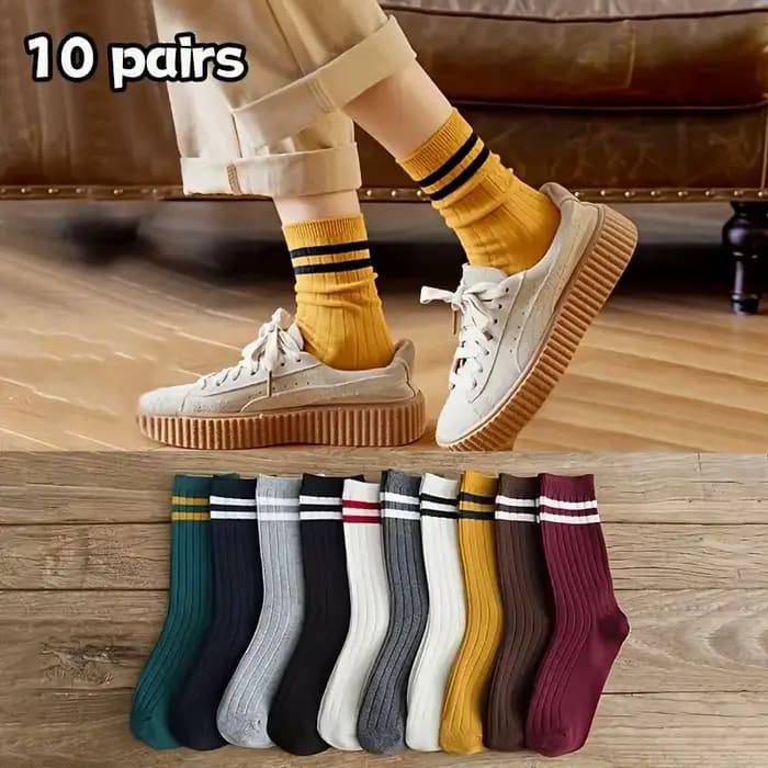5/10/20/30 paires femmes rayé mi tube chaussettes à la mode couleur correspondant doux confortable absorbant la sueur respirant chaussette décontractée