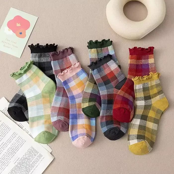 Chaussettes à carreaux en coton pour femmes