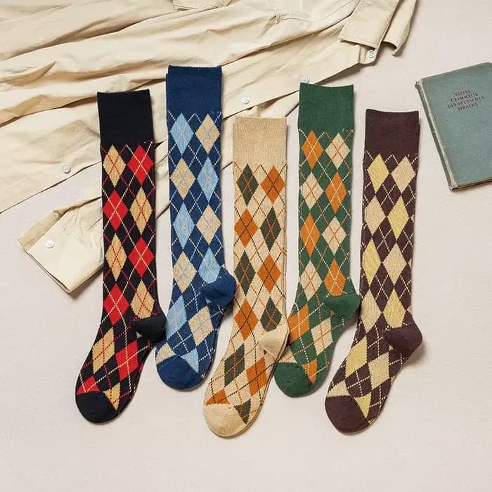 Chaussettes rétro en Jacquard à motif de diamant pour femmes