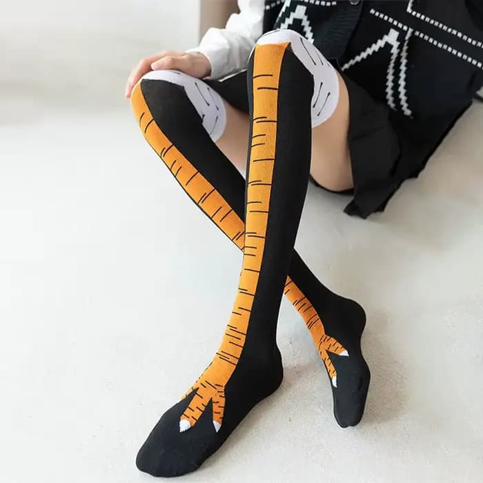Hommes femmes drôle 3D poulet chaussettes imprimer dessin animé Cosplay haute flexibilité cuisse