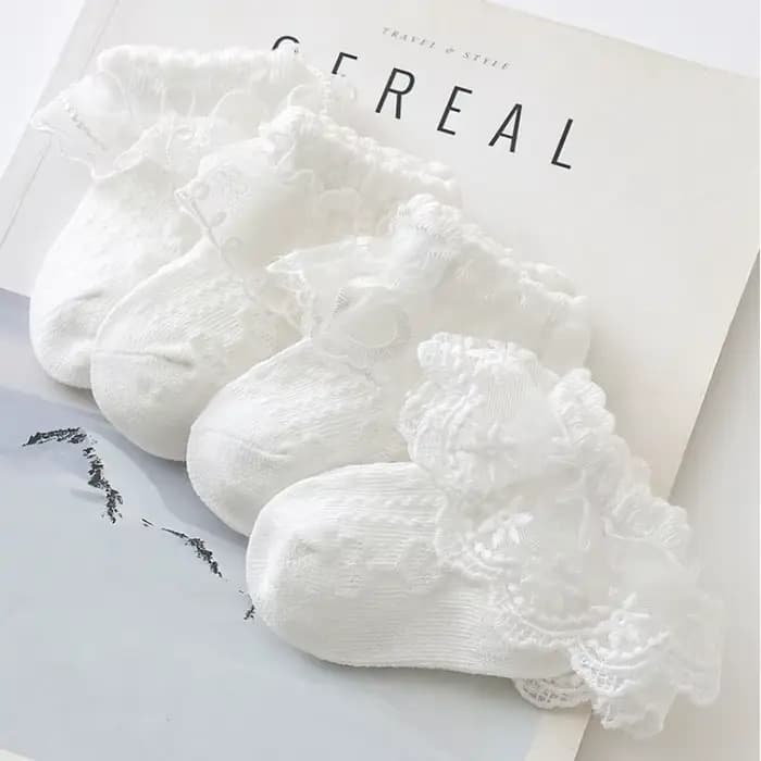 Chaussettes de princesse en dentelle florale pour bébés filles, chaussettes antidérapantes blanches à volants mignonnes pour enfants, chaussettes de danse décontractées pour nourrissons