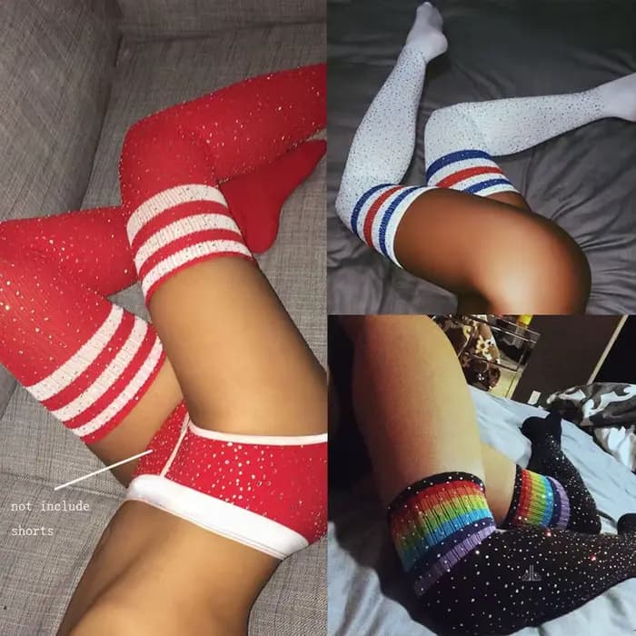 Femmes diamants doux tricot sur genou cuisse-haute hiver chaud longues chaussettes cuisse haute