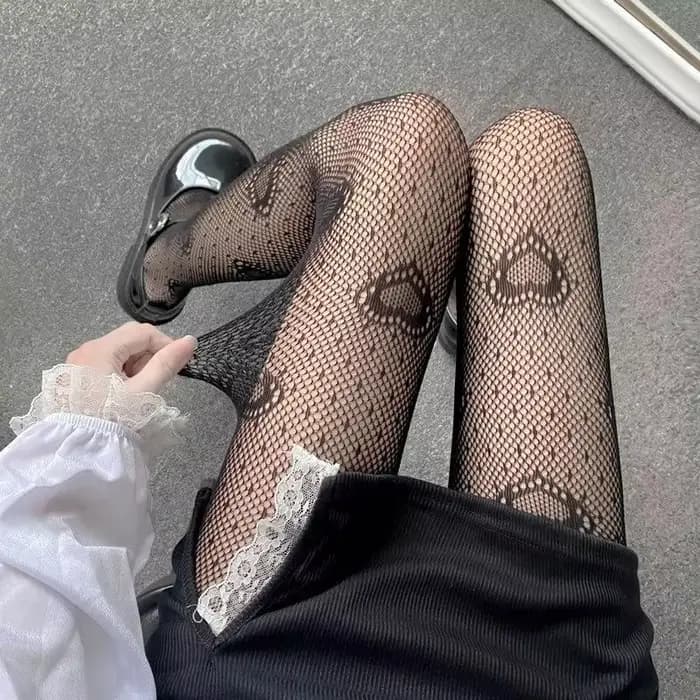 Coeur maille fille collants bas blanc résille