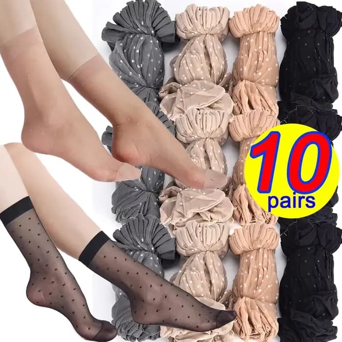 10 paires de chaussettes mi-tube en Nylon pour femmes