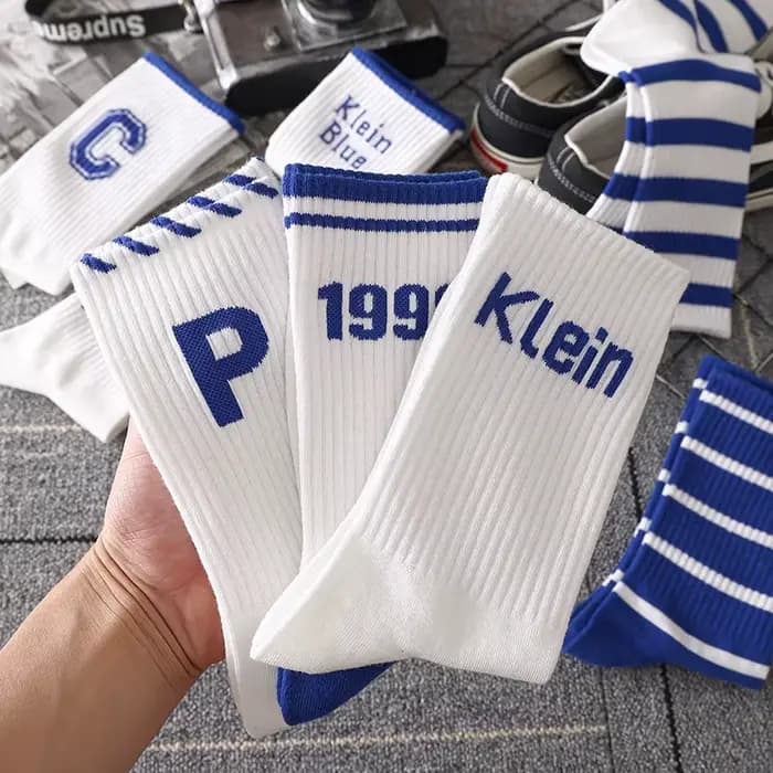 Klein-Chaussettes à lettres en coton bleu pour hommes et femmes