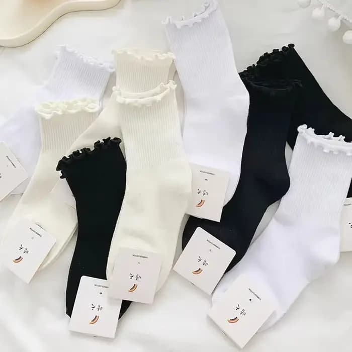 1/3/5 paires coton volants cheville chaussettes femmes Lolita mignon Kawaii coréen bas fille printemps noir blanc moyen Tube japonais Sox