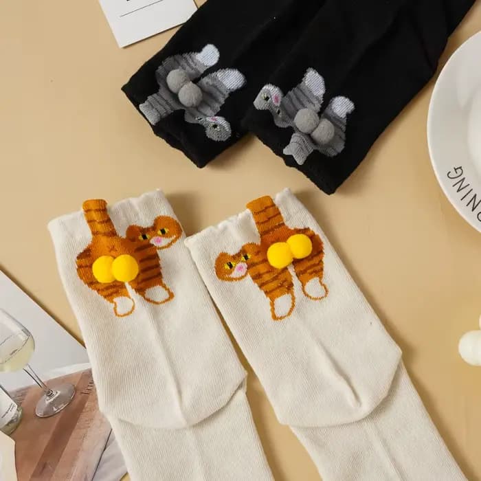 Chaussettes boule de fourrure de chat mignon 3D pour femmes