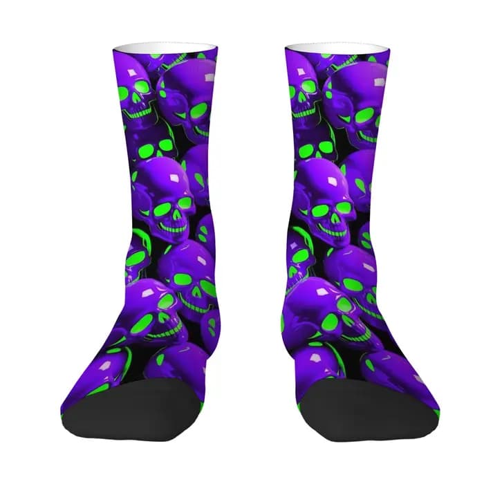 Chaussettes à motif de crâne violet néon, extensibles, légères, confortables, pour usage quotidien, pour hommes, cyclisme, randonnée, festivals de musique, chaussettes de compression originales