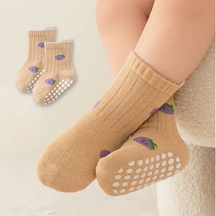 5 paires de chaussettes de marche antidérapantes pour bébé, chaussettes de sol à semelle souple pour tout-petits, chaussettes respirantes à motif de fruits de dessin animé pour premiers pas des nourri