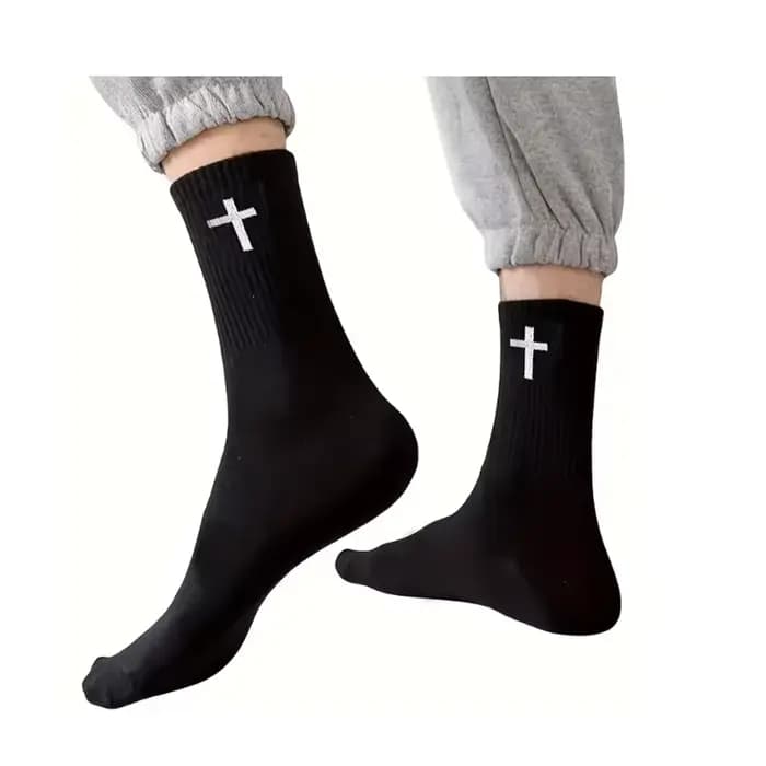 1 paire de chaussettes de sport solides pour hommes, chaussettes décontractées respirantes unisexes mi-mollet, chaussettes de Couple croisées noires/blanches toutes saisons