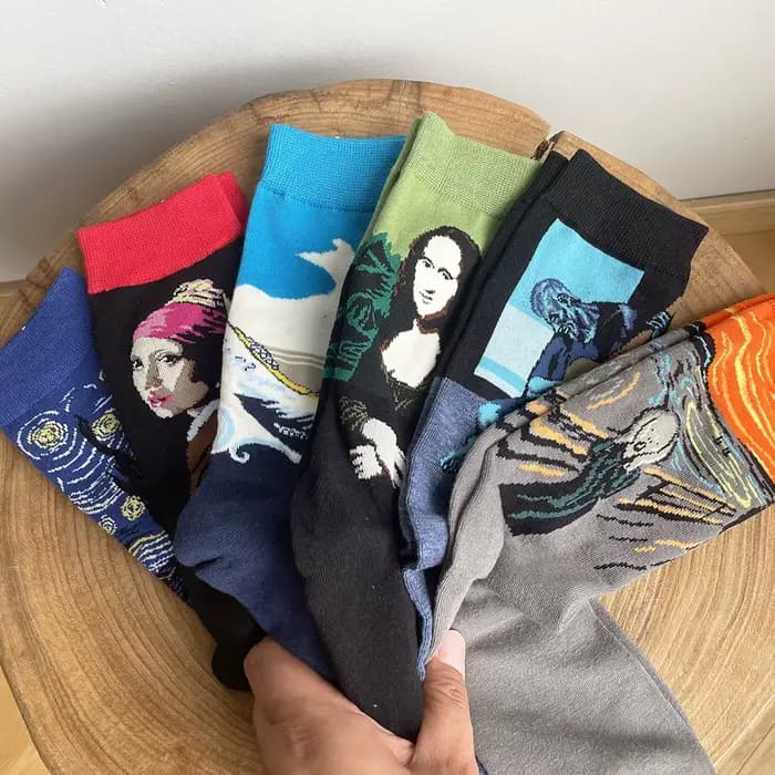 Chaussettes rétro de la série de peinture à l'huile de renommée mondiale pour hommes et femmes