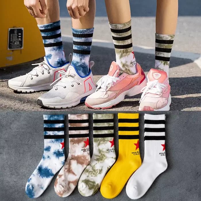 Chaussettes unisexes pour hommes et femmes, en coton rayé, tie-dye, style streetwear, hip hop, harajuku, pour le basketball, le skateboard, le sport, chaussettes amusantes, cadeau, calcetine
