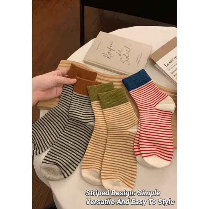 5/10 paires de chaussettes mi-tube en tricot rayé pour femmes