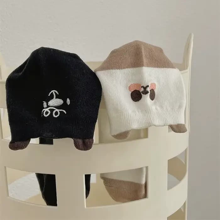 Chaussettes pour femmes, printemps-été, nouvelle collection, broderie panda, chaussettes tendance, légères, respirantes, mignonnes, drôles, couleur unie, coton, vente en gros