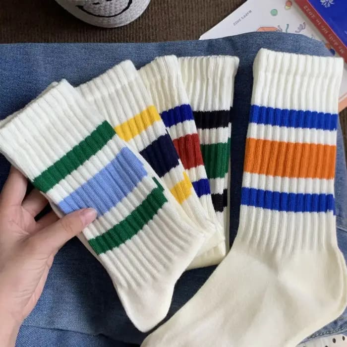 Chaussettes de sport mi-hautes rayées pour hommes