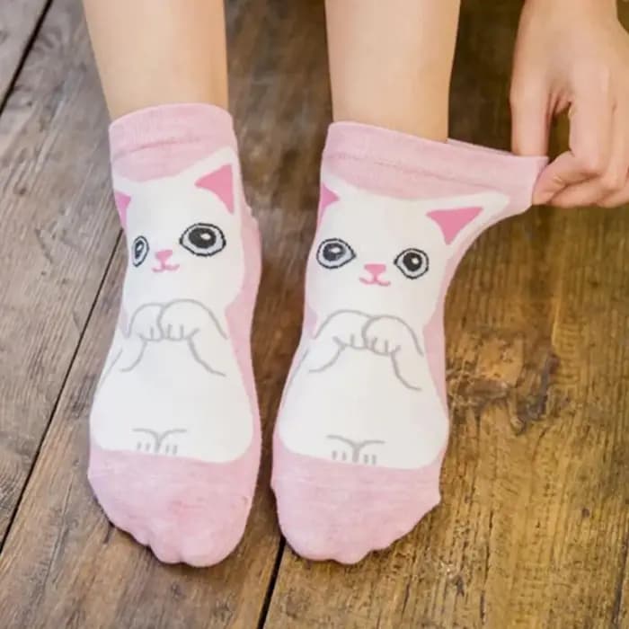 Chaussettes de cheville pour femmes avec motif de chat de dessin animé, respirantes, à la mode, parfaites pour un usage quotidien