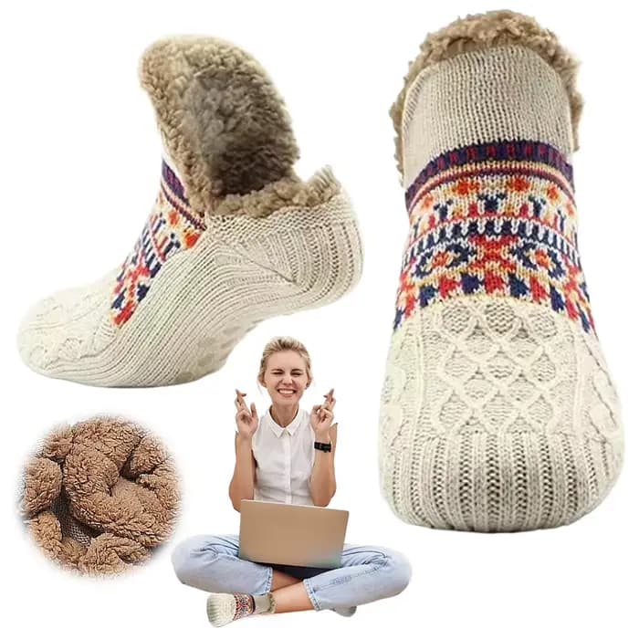 Chaussettes pantoufles d'intérieur antidérapantes pour hommes et femmes, chaussettes de couchage thermiques pour la maison, idéales pour Noël