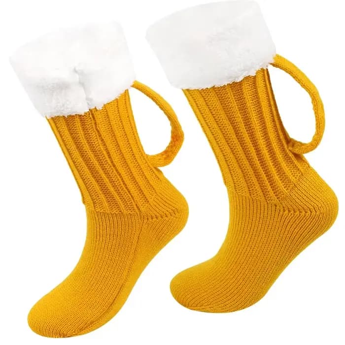 Tasse de bière 3D chaussettes tricotées hommes rembourrés chaud mi-mollet