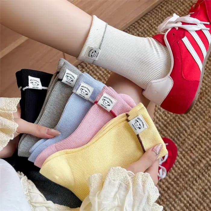Chaussettes coréennes pour femmes, couleur unie, dessin animé Kawaii, chaussettes en coton respirant de haute qualité pour filles, style Preppy Simple, polyvalent et amusant
