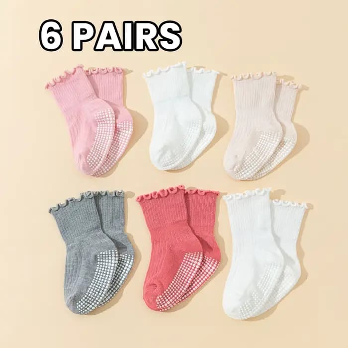 6 paires de chaussettes en coton pour filles avec dentelle