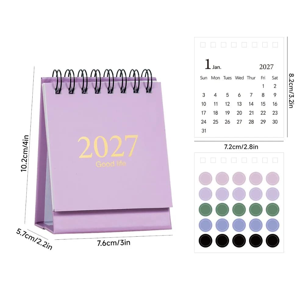 Calendrier mensuel de janvier 2027 à juin 2028 avec autocollant, calendrier anglais, calendrier de b