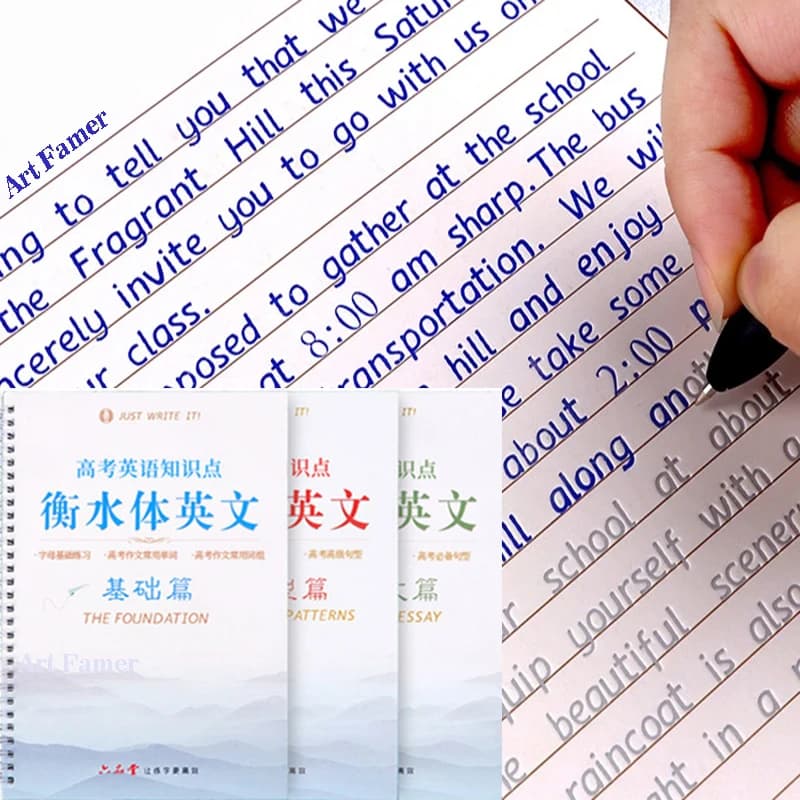 3 livres/ensemble anglais italique rainure pratique cahier écriture pratique livre anglais calligraphie Alphabet mot livre réutilisable