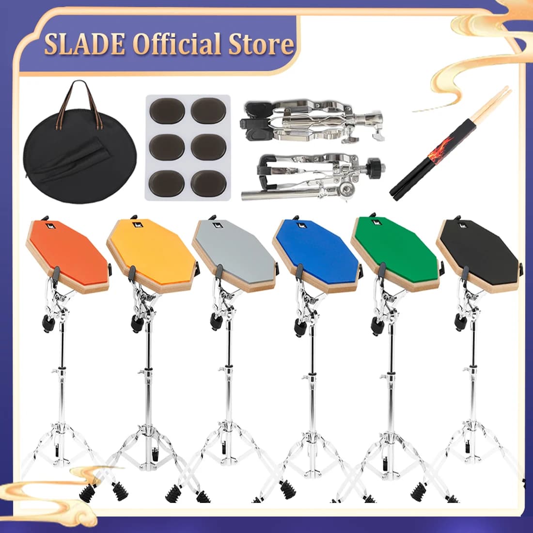 SLADE-Ensemble de batterie muette avec baguettes, 12 amarans, polymères d'entraînement, sac de support rapide, autocollant pour débutants et étudiants, batterie PerSCH