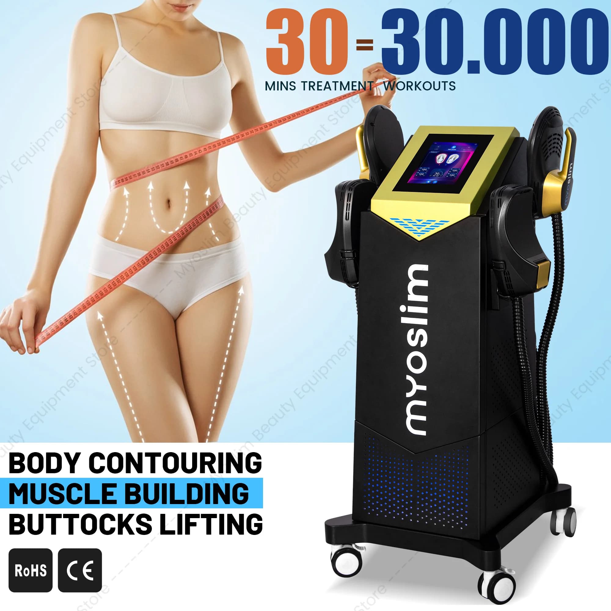 Machine de remodelage corporel EMS, équipement de fitness professionnel pour la musculation et l'entraînement de remodelage corporel MYOslim 6500W 15Tes