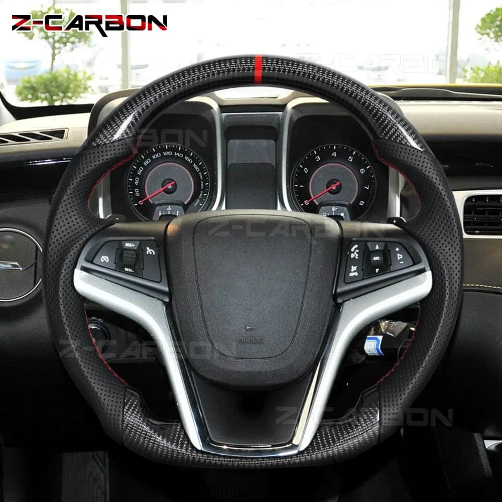 Volant de course en fibre de carbone pour Chevrolet Camaro 2012-2015, accessoires de voiture personnalisés, ligne centrale rouge