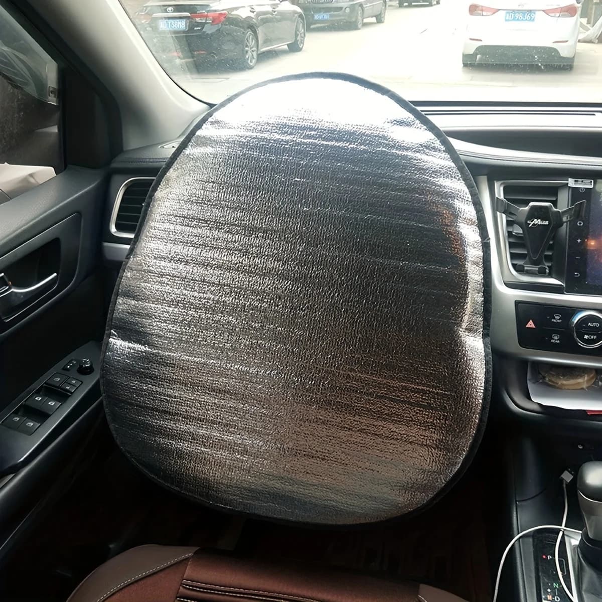 Pare-soleil pour volant de voiture, Double épaisseur, Protection solaire pliable, Anti-uv, fournitures de voiture, couverture de volant de voiture, argent