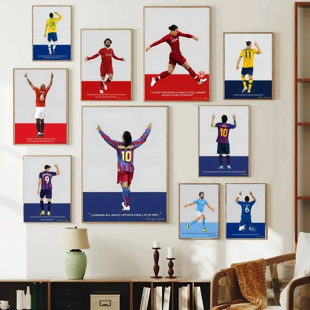 Affiche de joueur de football de dessin animé, personnage d'athlète de football, impression éclaboussée, art mural en papier non encadré pour chambre à coucher, salle de sport, décoration intérieure