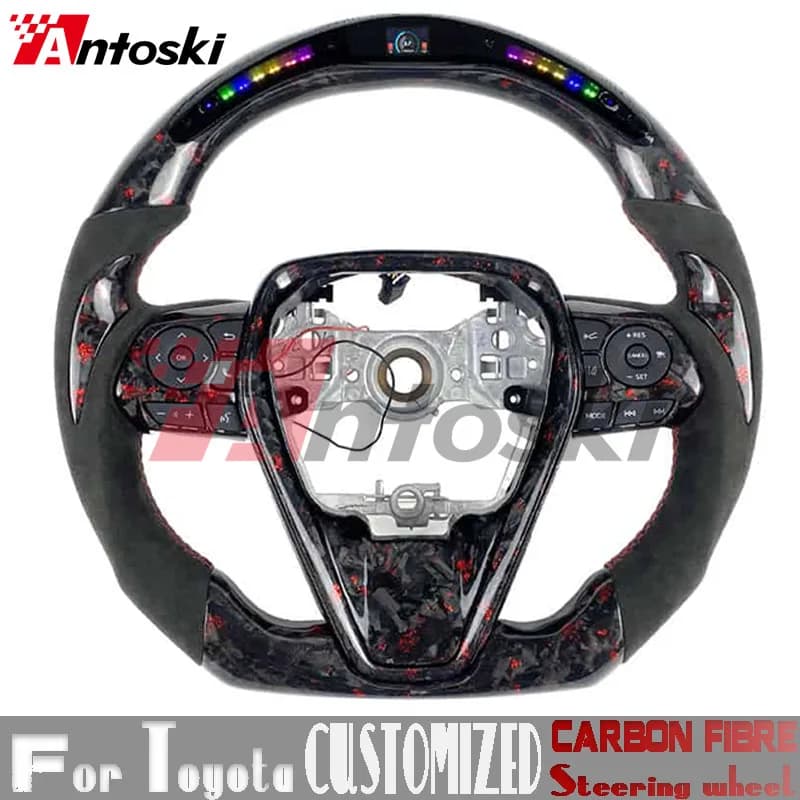 Volant en fibre de carbone avec pétale rouge forgé personnalisé, style sport, écran d'affichage LED, Toyota CorTrustE210, 2019, 2020, 2021, 2022