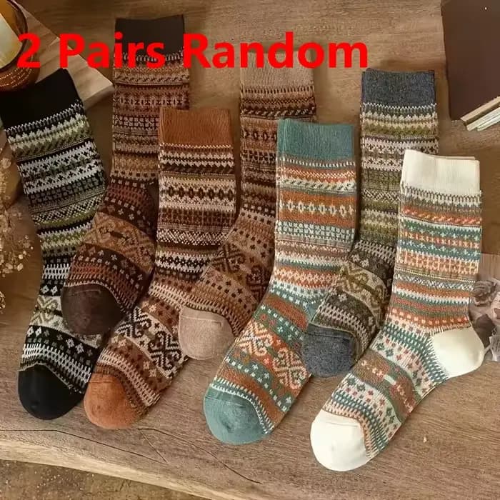 Chaussettes mi-mollet pour femme – Style ethnique, design épais à la mode pour l'automne et l'hiver