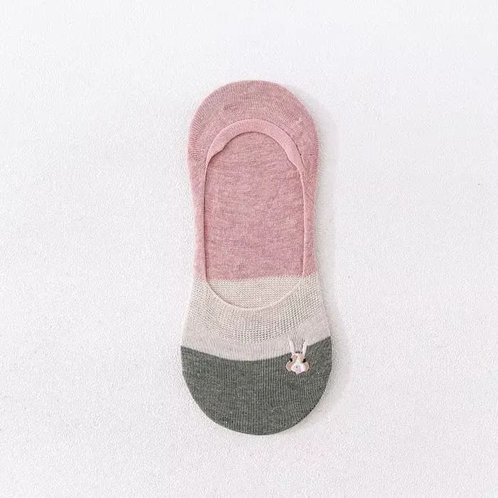 Chaussettes bateau pour femme avec broderie lapin Kawaii, en coton fin, antidérapantes avec talon en