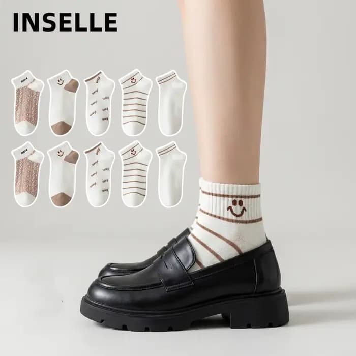 10 paires (5 paires) de chaussettes mi-mollet pour femme, légères pour le printemps et l'été, style