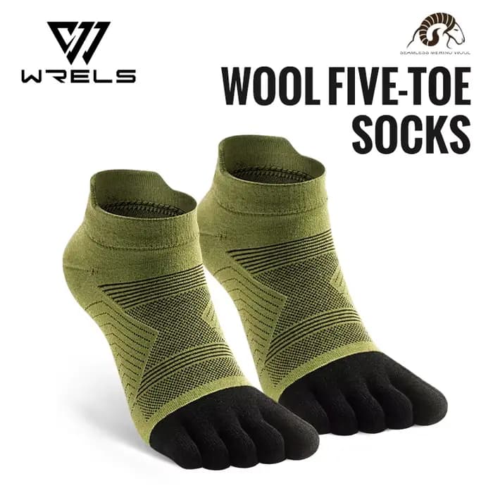 WRELS Chaussettes à cinq orteils en laine mérinos pour sports de plein air, chaussettes de course él