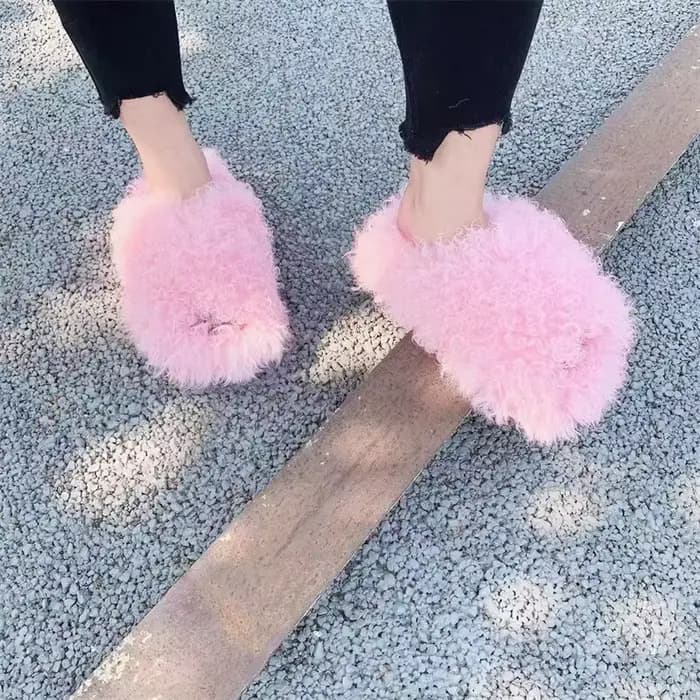 Intersect laine pantoufles femme maison en peluche curseur pour femme chaussures fourrure pantoufles