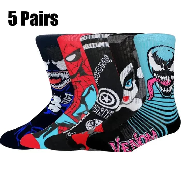 5 paires nouveau Anime hommes chaussettes Marvel Venom Spider Man chaussettes longues genou-haut Cou