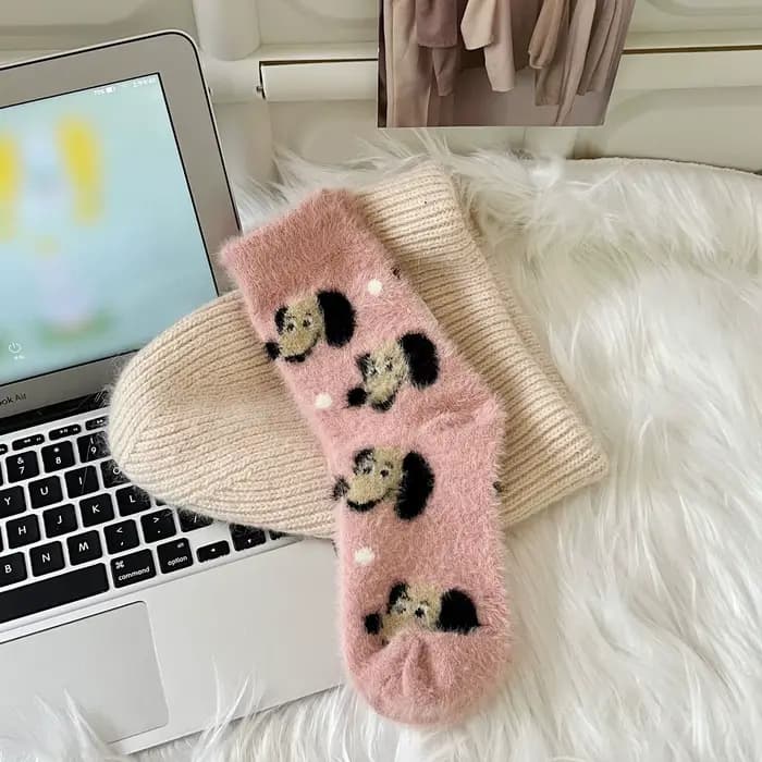 Kawai-Chaussettes épaisses en velours de vison pour femmes, chaussette de couchage, confortable, cha