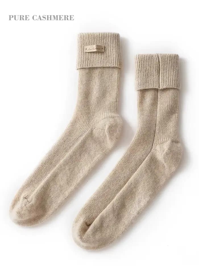 Chaussettes de détente 100 % cachemire pur pour femme, tricotées, chaudes, douces, mi-mollet, antidé