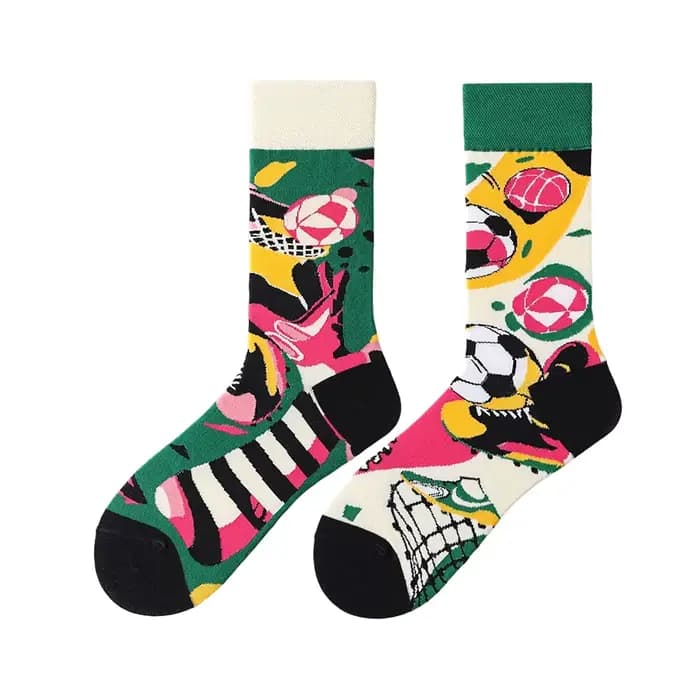 1 paire de chaussettes mi-mollet unisexes à motif asymétrique Graffiti sur le thème des ballons amus