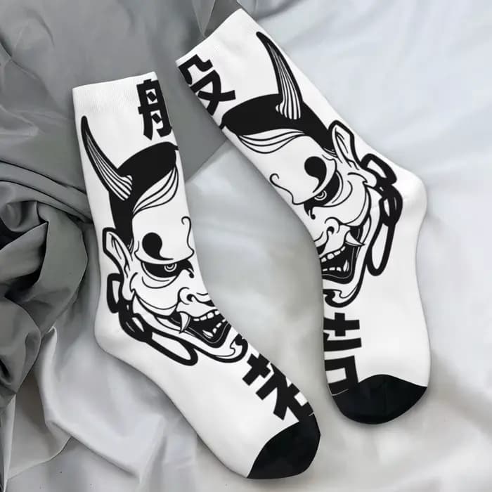 Chaussettes pour hommes Hannya masque bas hiver élégant moyen doux chaussettes graphique extérieur c